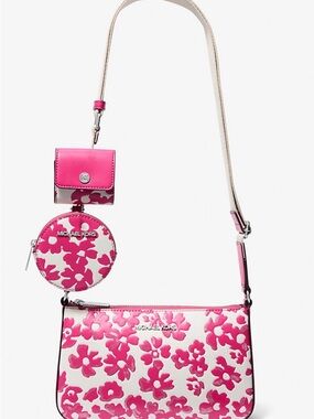 Michael Kors White and Pink Floral Crossbody with Coin Pouch